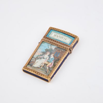 Lot 486 - A MID-18TH CENTURY GOLD ENAMEL AND WATERCOLOUR CARNET DE BALLE