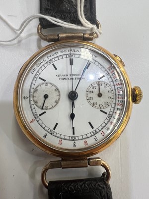 Lot 548 - A GENTS GOLD PLATED GIRARD PERREGAUX CHRONOGRAPH STRAP WATCH