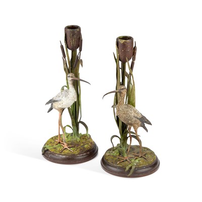 Lot 678 - ATTRIBUTED TO BERGMAN, A PAIR OF LATE 19TH CENTURY AUSTRIAN COLD-PAINTED BRONZE CANDLESTICKS