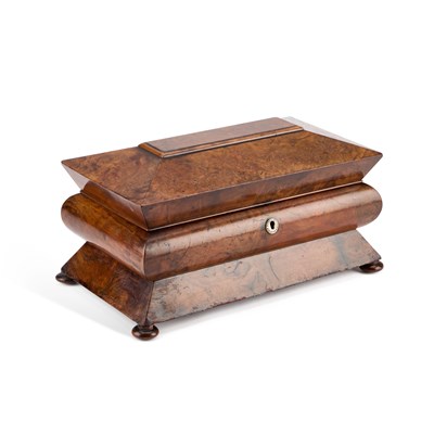 Lot 79 - A WILLIAM IV BURR WALNUT TEA CADDY