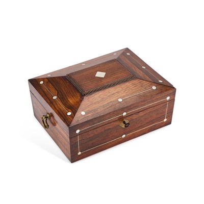 Lot 114 - A REGENCY MOTHER-OF-PEARL INLAID ROSEWOOD SEWING BOX