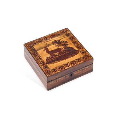 Lot 260 - A VICTORIAN TUNBRIDGE WARE AND ROSEWOOD HANDKERCHIEF BOX