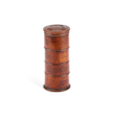 Lot 77 - AN EARLY 19TH CENTURY SYCAMORE FOUR-SECTION SPICE TOWER