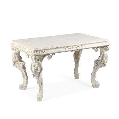 Lot 1281 - A 19TH CENTURY MARBLE-TOPPED AND PAINTED CENTRE TABLE