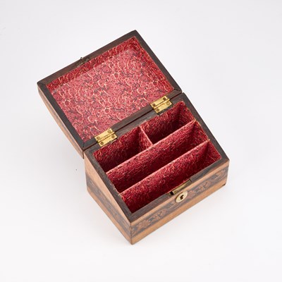 Lot 117 - A VICTORIAN BIRDS EYE MAPLE AND TUNBRIDGE WARE STATIONERY BOX