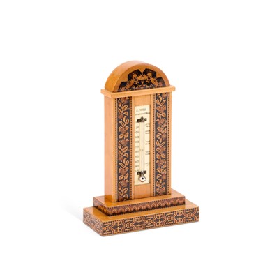 Lot 33 - A VICTORIAN TUNBRIDGE WARE DESK THERMOMETER BY EDMUND NYE