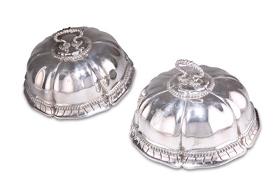 Lot 1440 - A PAIR OF GEORGE III SILVER MEAT DISH COVERS