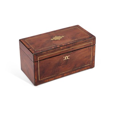 Lot 56 - A REGENCY YEW WOOD TEA CADDY