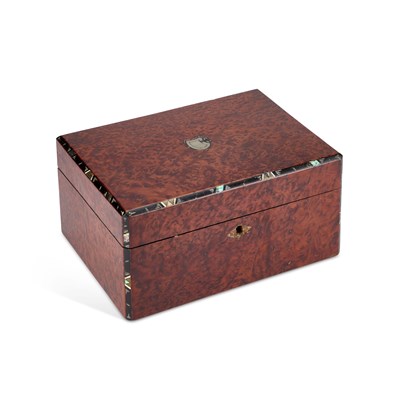 Lot 13 - A VICTORIAN AMBOYNA AND INLAID WORKBOX