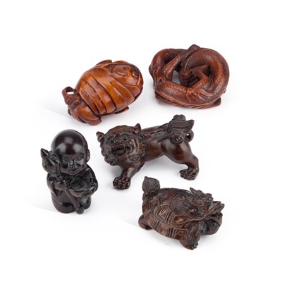 Lot 969 - A GROUP OF JAPANESE CARVED WOOD NETSUKES