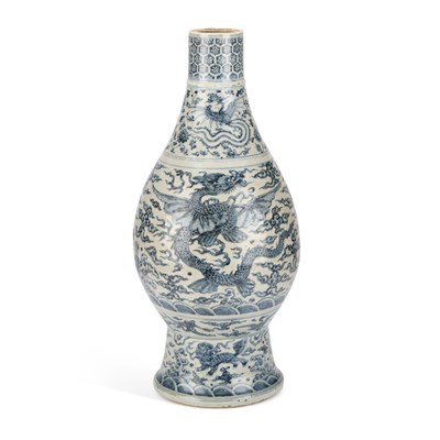 Lot A LARGE CHINESE YUAN-STYLE BLUE AND WHITE PEAR-SHAPED 'DRAGON' VASE