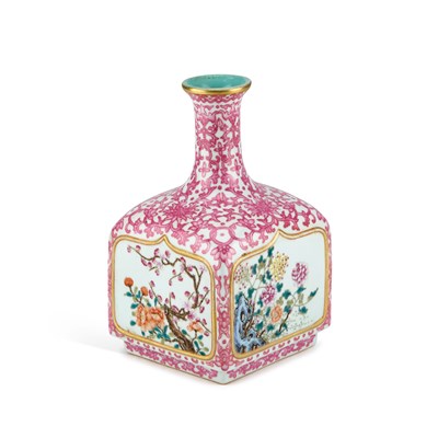 Lot A CHINESE PUCE-DECORATED FAMILLE ROSE VASE