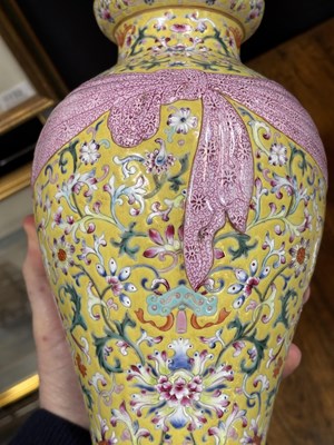 Lot A CHINESE FAMILLE ROSE YELLOW-GROUND VASE