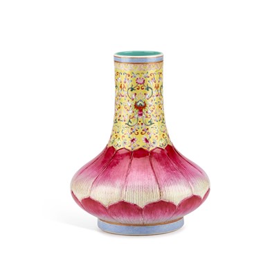 Lot A CHINESE FAMILLE ROSE 'LOTUS' BOTTLE VASE