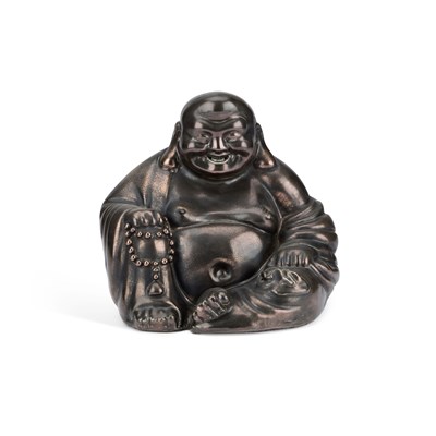 Lot 150 - A CHINESE PORCELAIN FAUX BRONZE BUDDHA