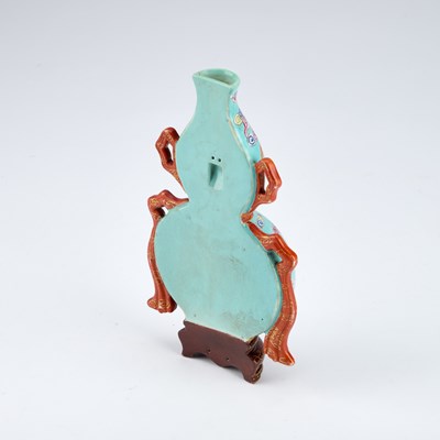 Lot A CHINESE TURQUOISE-GROUND FAMILLE ROSE WALL VASE