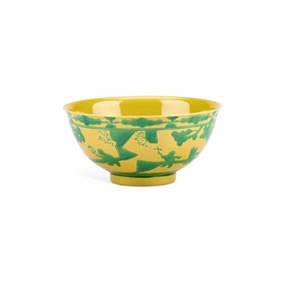 Lot A CHINESE YELLOW AND GREEN ENAMELLED 'BOYS AT PLAY' BOWL