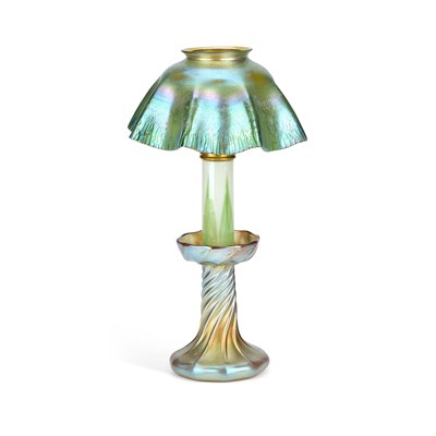 Lot 798 - LOUIS COMFORT TIFFANY, A FAVRILE GLASS TABLE LAMP, CIRCA 1910