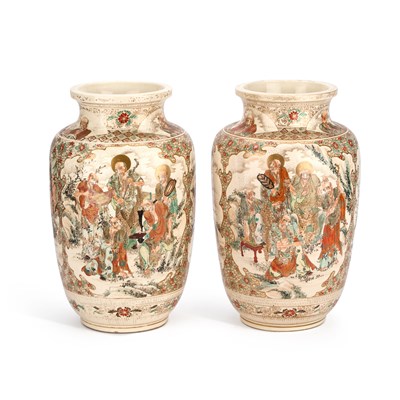 Lot A LARGE PAIR OF JAPANESE SATSUMA VASES, EARLY 20TH CENTURY