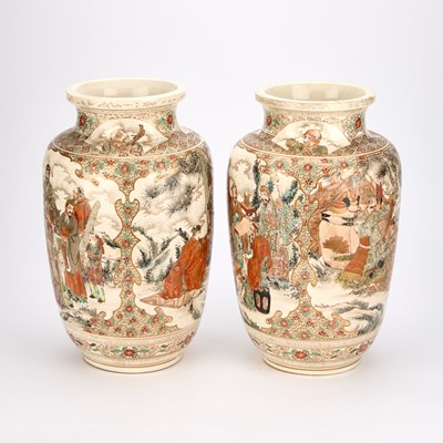 Lot A LARGE PAIR OF JAPANESE SATSUMA VASES, EARLY 20TH CENTURY