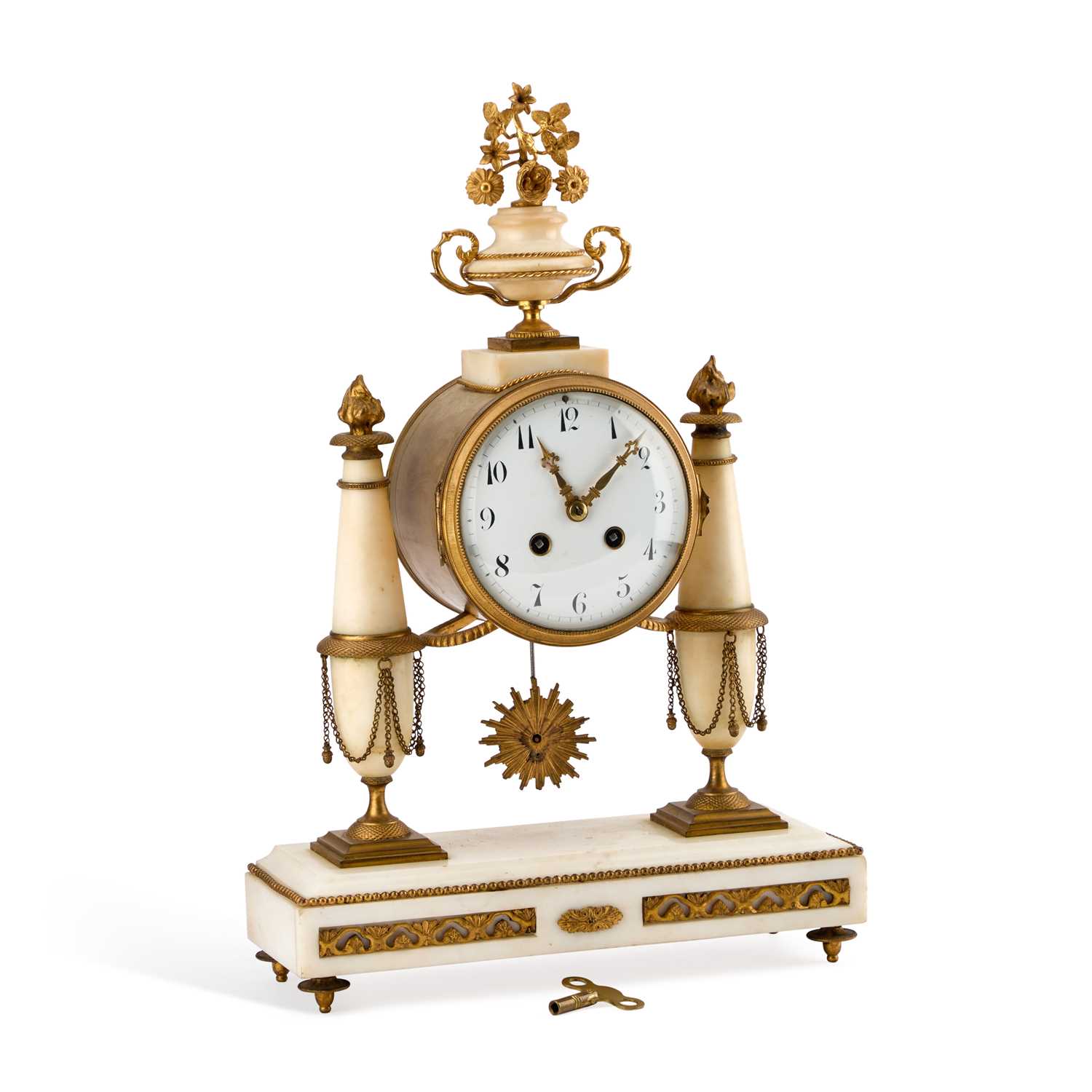 Lot A LARGE FRENCH GILT-METAL MOUNTED WHITE MARBLE MANTEL CLOCK