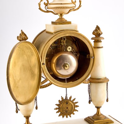 Lot A LARGE FRENCH GILT-METAL MOUNTED WHITE MARBLE MANTEL CLOCK