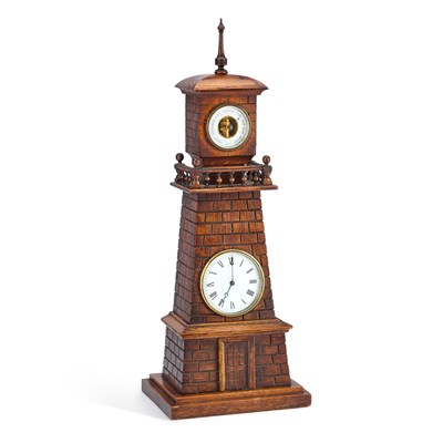 Lot 1243 - A LATE VICTORIAN CARVED OAK TOWER-SHAPED CLOCK