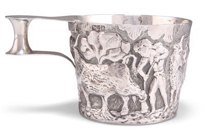 Lot 1395 - A LATE VICTORIAN CAST SILVER REPLICA OF ONE OF THE GREEK VAPHEIO CUPS