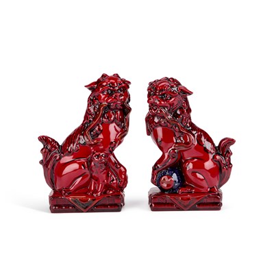 Lot 846 - A PAIR OF ROYAL DOULTON ARCHIVES COLLECTION BURSLEM ARTWARES FLAMBE QINGHAI FU DOGS