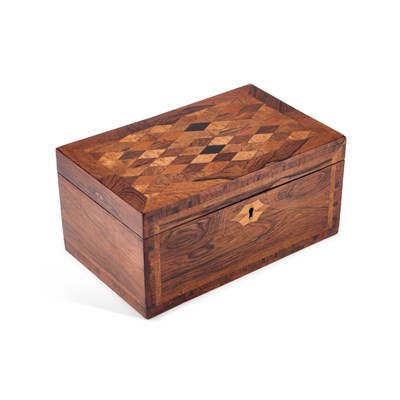 Lot 21 - A EARLY 19TH CENTURY SPECIMEN WOOD TEA CADDY