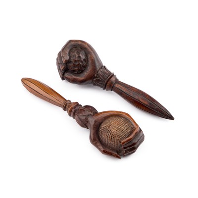 Lot 119 - TWO 19TH CENTURY SWISS CARVED HAND-FORM NUTCRACKERS