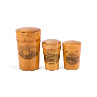 Lot 60 - THREE MAUCHLINE WARE GLASS HOLDERS