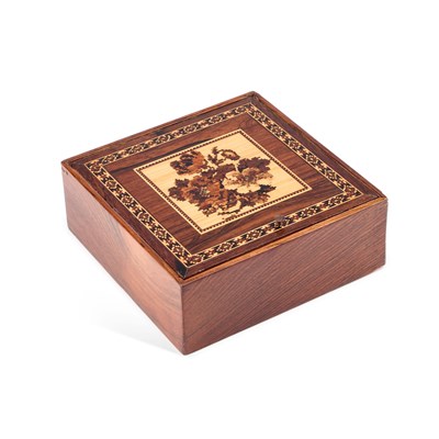 Lot 374 - A ROSEWOOD AND TUNBRIDGE WARE HANKERCHIEF BOX, PROBABLY BY THOMAS BARTON