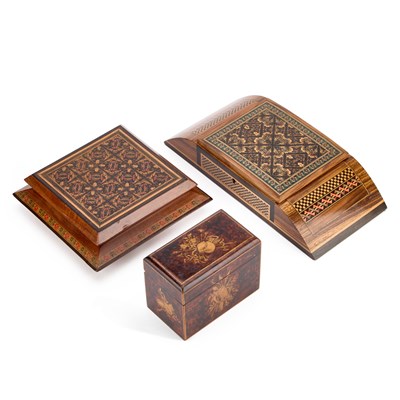 Lot 253 - TWO CONTINENTAL INLAID JEWELLERY BOXES