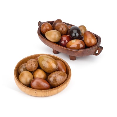 Lot 224 - A COLLECTION OF TREEN EGGS AND TWO TREEN BOWLS