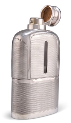 Lot 1336 - A VICTORIAN ENGINE-TURNED SILVER HIP-FLASK