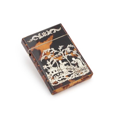 Lot 1029 - A 19TH CENTURY SILVER AND TORTOISESHELL CARD CASE