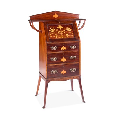 Lot 1328 - AN ART NOUVEAU INLAID MAHOGANY SLANT-FRONT BUREAU