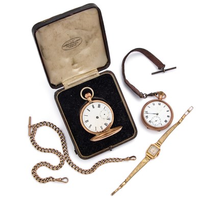 Lot 669 - TWO 9CT GOLD POCKET WATCHES AND A 9CT GOLD ALBERT CHAIN