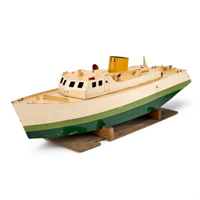 Lot 83 - A VINTAGE METAL MODEL OF A BOAT