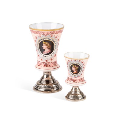 Lot 100 - TWO CONTINENTAL OPALINE GLASS AND SILVER GOBLETS, FIRST HALF 19TH CENTURY