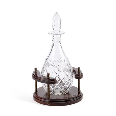 Lot 94 - A ROYAL DOULTON GLASS DECANTER ON A CIRCULAR STAND