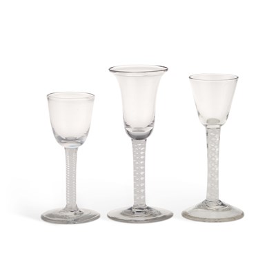 Lot 782 - THREE 18TH CENTURY AIR TWIST WINE GLASSES