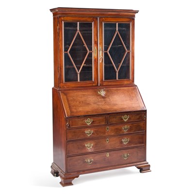 Lot A GEORGE III MAHOGANY BUREAU BOOKCASE