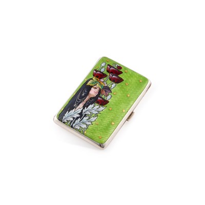 Lot 371 - AN ART NOUVEAU GERMAN SILVER AND ENAMEL CIGARETTE CASE