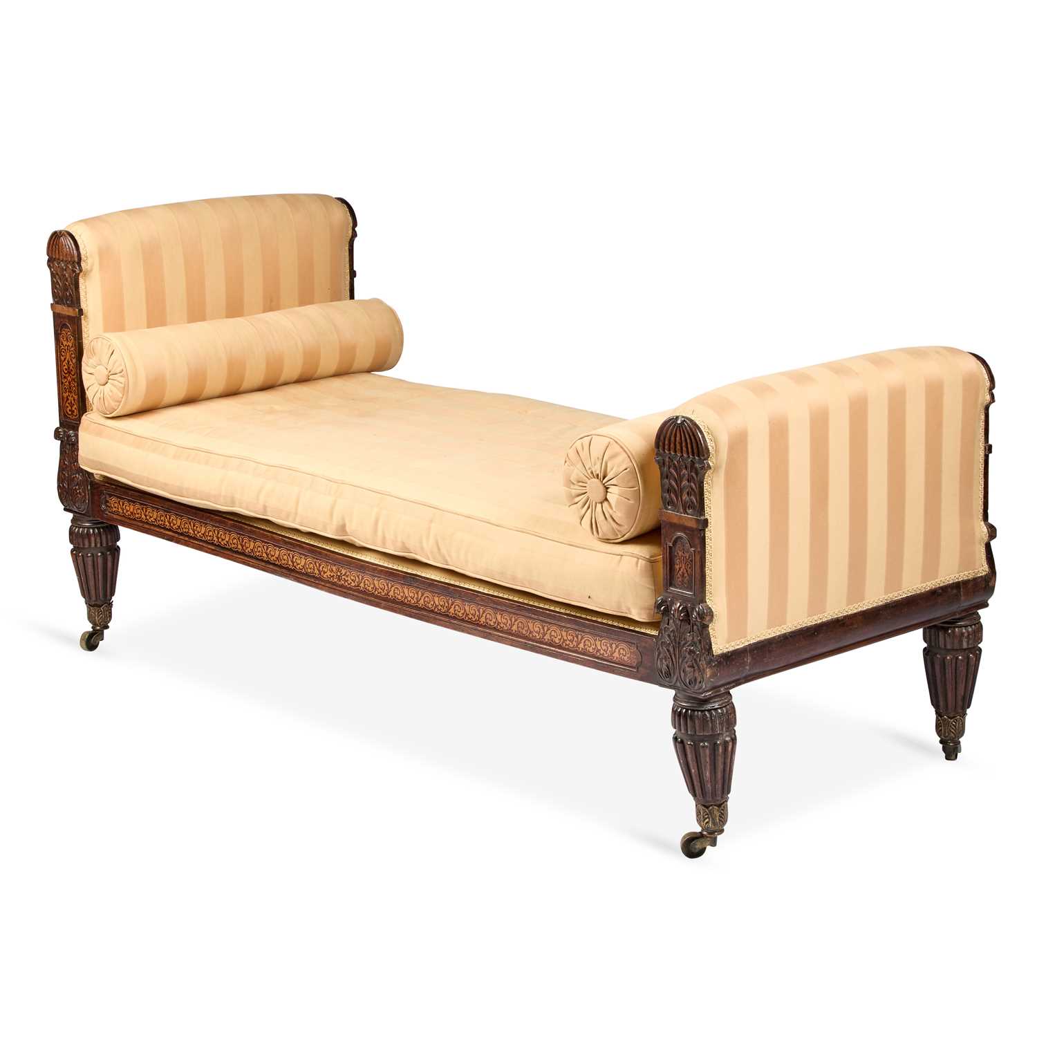 Lot 921 - A REGENCY STAINED BEECH AND MARQUETRY DAY BED