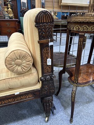 Lot 921 - A REGENCY STAINED BEECH AND MARQUETRY DAY BED