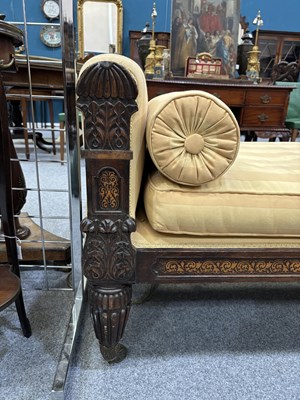 Lot 921 - A REGENCY STAINED BEECH AND MARQUETRY DAY BED