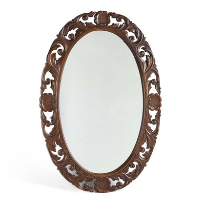 Lot 1343 - A LATE 19TH CENTURY CARVED OAK WALL MIRROR