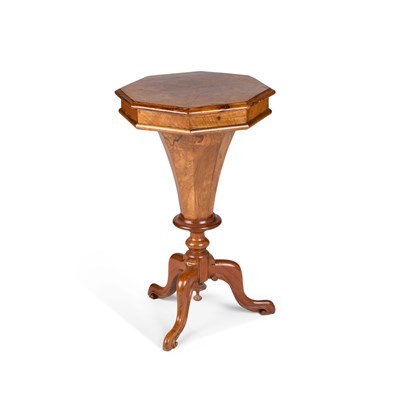 Lot 936 - A VICTORIAN BURR WALNUT WORK TABLE